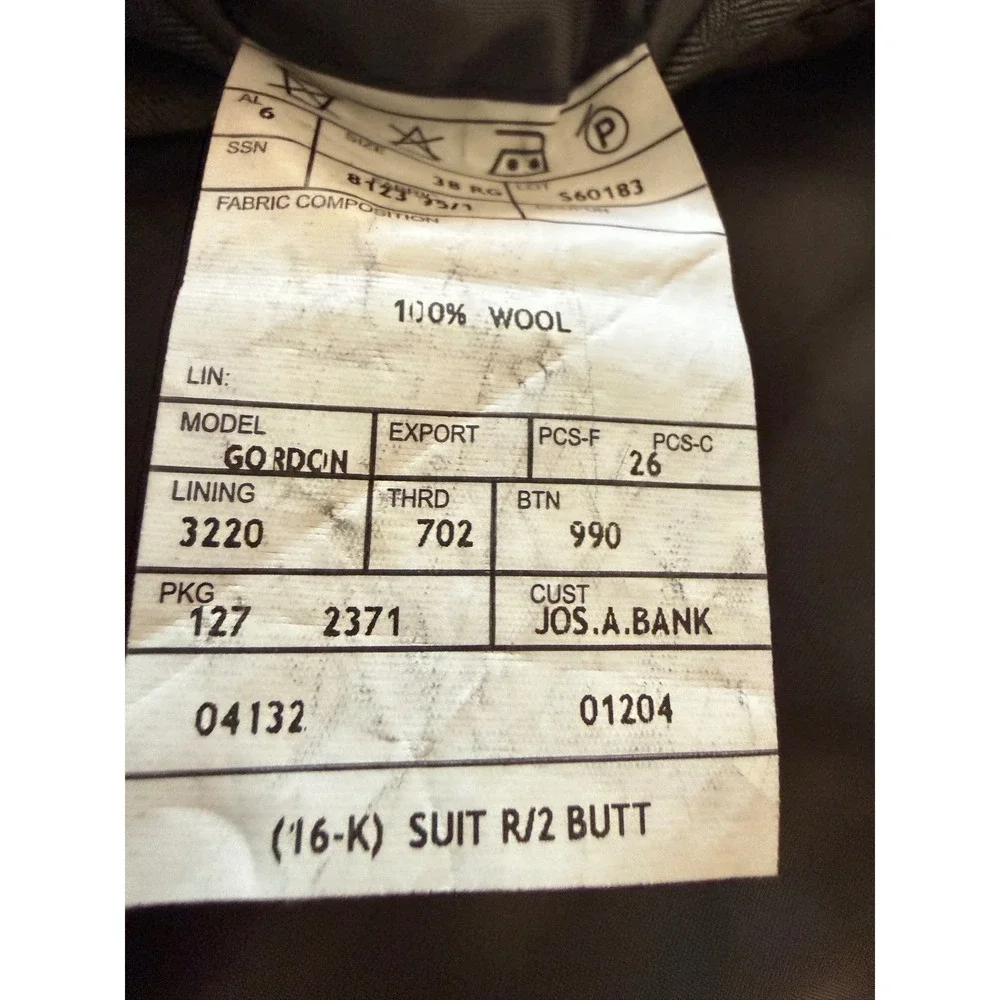 Jos. A. Bank Suit Mens 38R Gray Good Herringbone Wool Blend Two piece